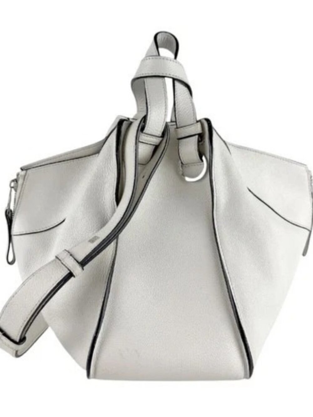 Auth LOEWE Hammock Shoulder Bag Handbag White Leather/Silvertone - z8614 - Picture 3 of 12